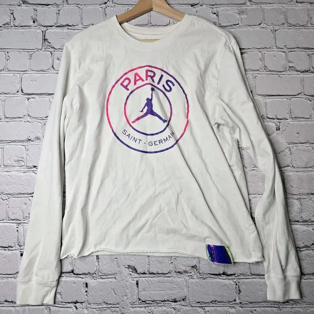 Nike Air Jordan Paris Saint Germain Long Sleeve Cropped Tshirt PSG Size Large